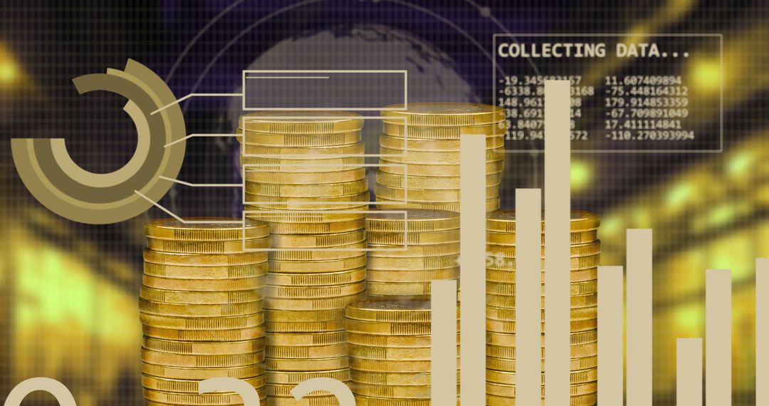 Gold Coins and Digital Data Concept Illustrating Global Finance