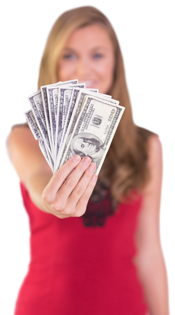 Caucasian Woman Holding Dollar Banknotes on Transparent Background, Finances Concept - Download Free Stock Images Pikwizard.com