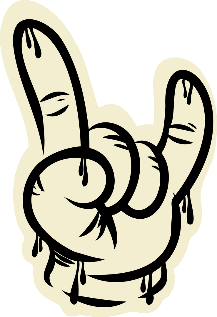 Cartoon Rock Gesture Hand Drips Black Ink on Transparent Background