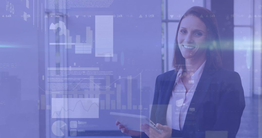 Confident Businesswoman Analyzing Data with Digital Interface