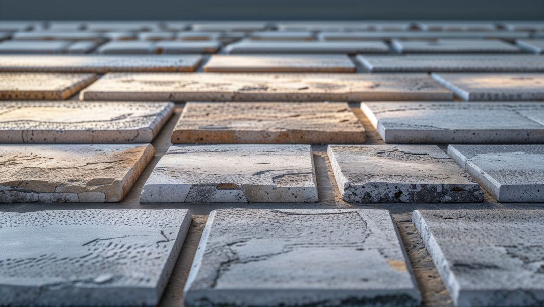 Textured concrete tiles forming geometric grid in trieste, italy