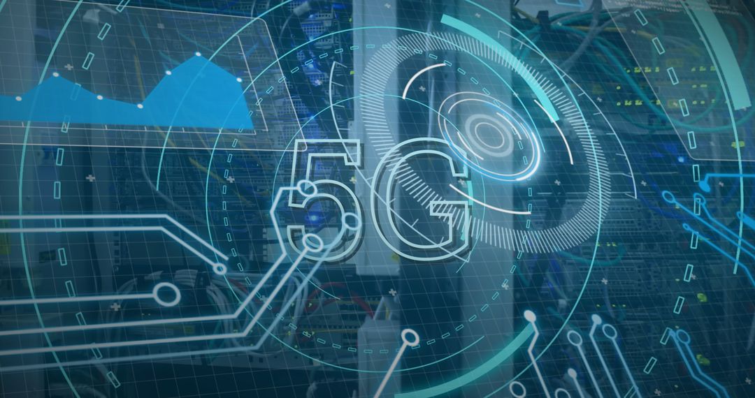 Digital 5G Network and Data Processing Visualization