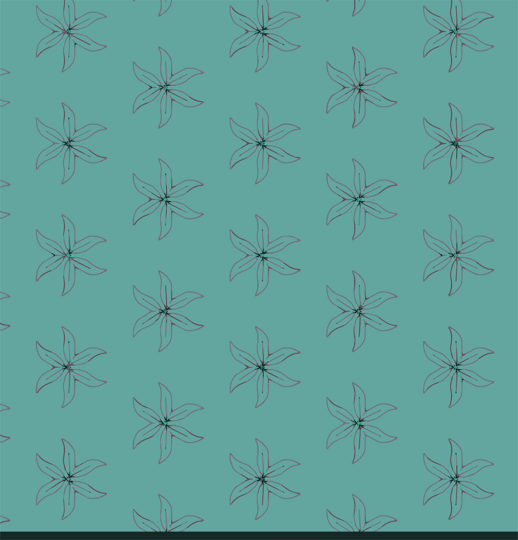 Transparent Floral Pattern with Black Outline on Teal Background