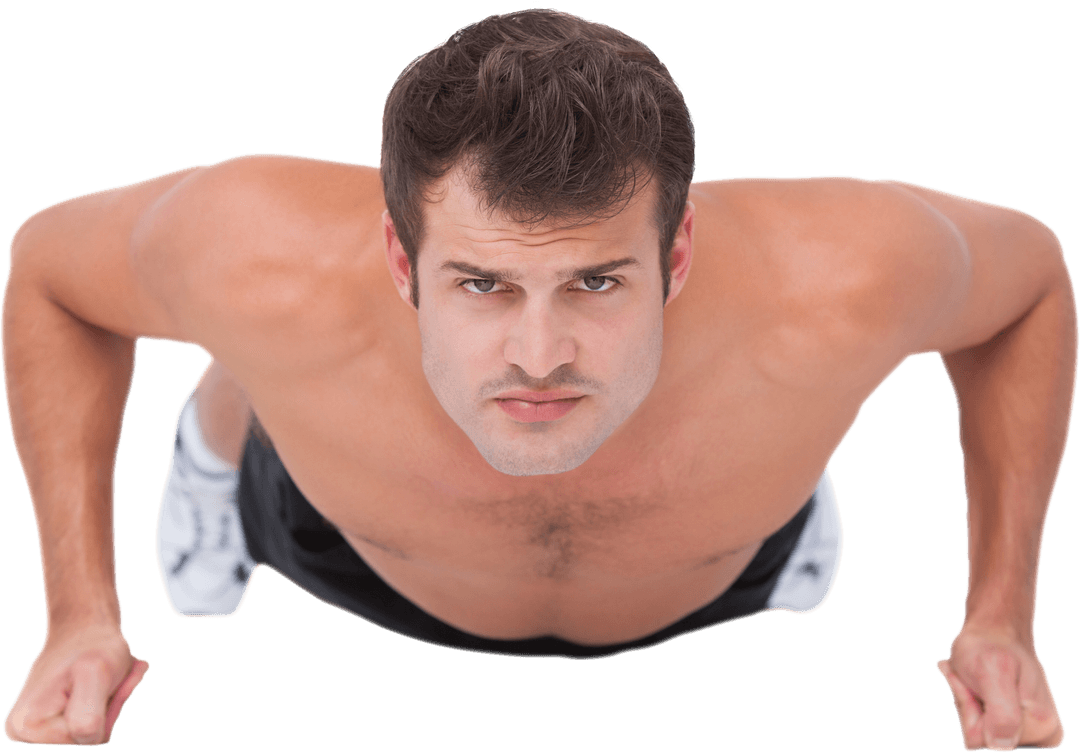 Transparent Fit Shirtless Man Performing Push Ups