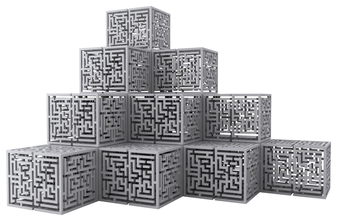 Innovative Maze Cubes on Transparent Background Concept Art