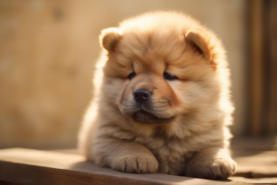 Portrait of cute chow chow puppy lying on wood, created using generative ai technology - Free Images, Stock Photos and Pictures on Pikwizard.com