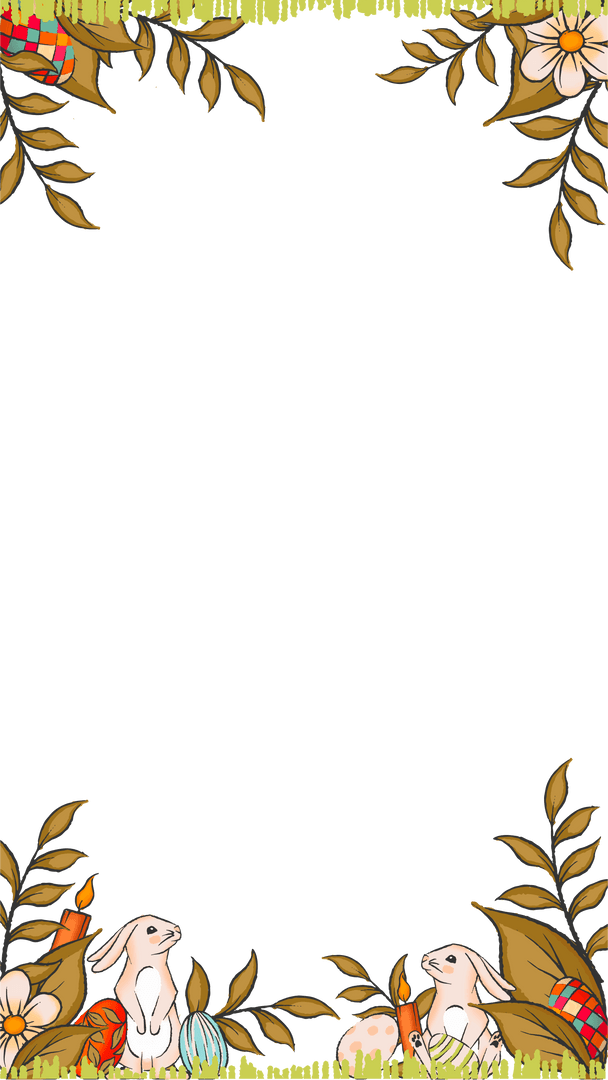 Whimsical Transparent Spring Frame with Rabbits and Eggs