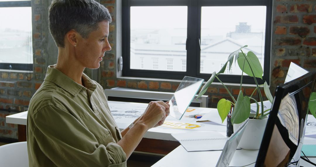 Automobile Engineer Using Graphics Tablet in Modern Office