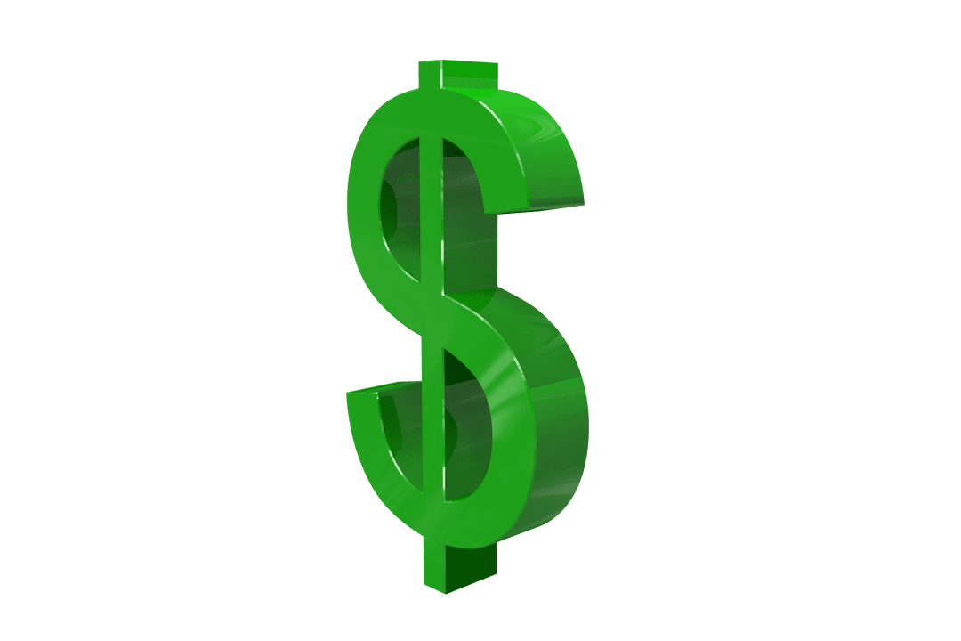 Green Dollar Sign on Transparent Background Illustration