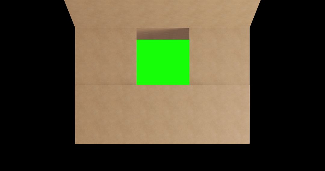 Open Cardboard Box with Green Screen Inside on Black Background
