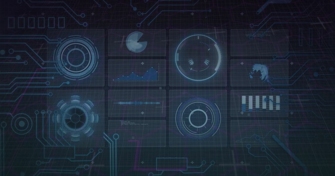 Futuristic Holographic Digital Interface with Neon Circuit Traces