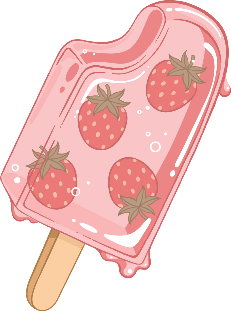 Transparent Strawberry Popsicle Icon with Melting Drips