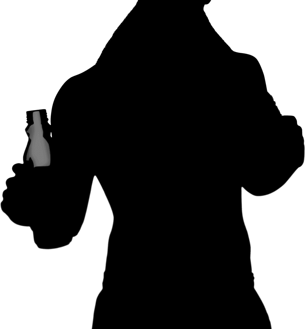 Silhouette of Man Drinking from Bottle on Transparent Background