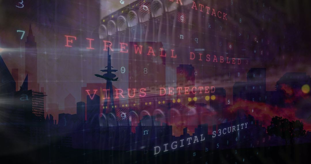 Cyber Security Threat HUD Over Cityscape and Servers