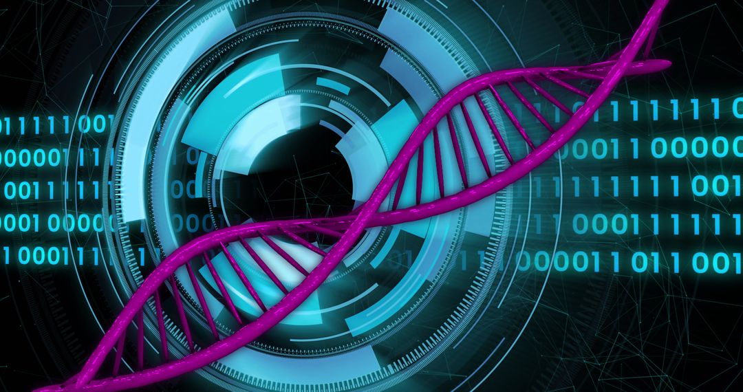 Futuristic DNA Strand with Digital Interface Background