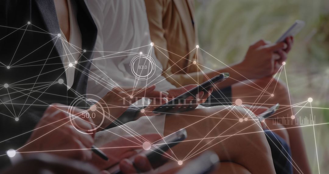 Businesspeople Networking with Smartphones and Digital Connection Overlay