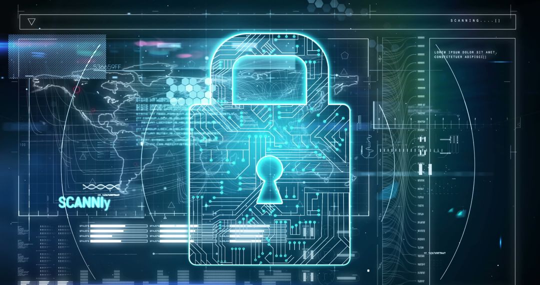 Cyber Security Technology with Digital Padlock Graphic