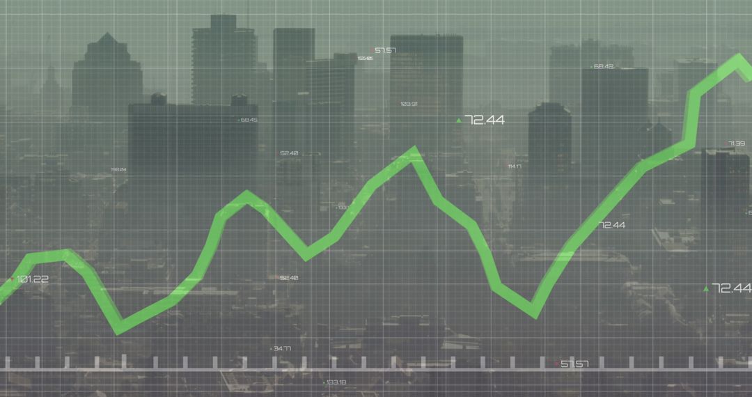 Growth Trend with Green Line Overlay and Modern Cityscape
