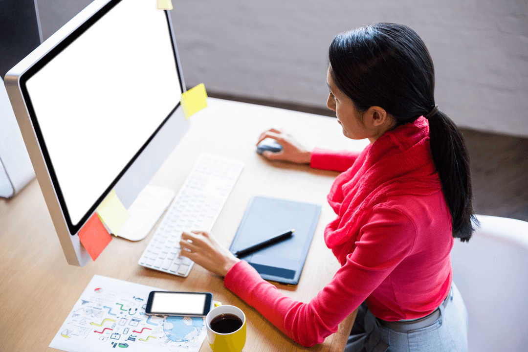 Transparent Workspace with Woman at Computer in Bright Office