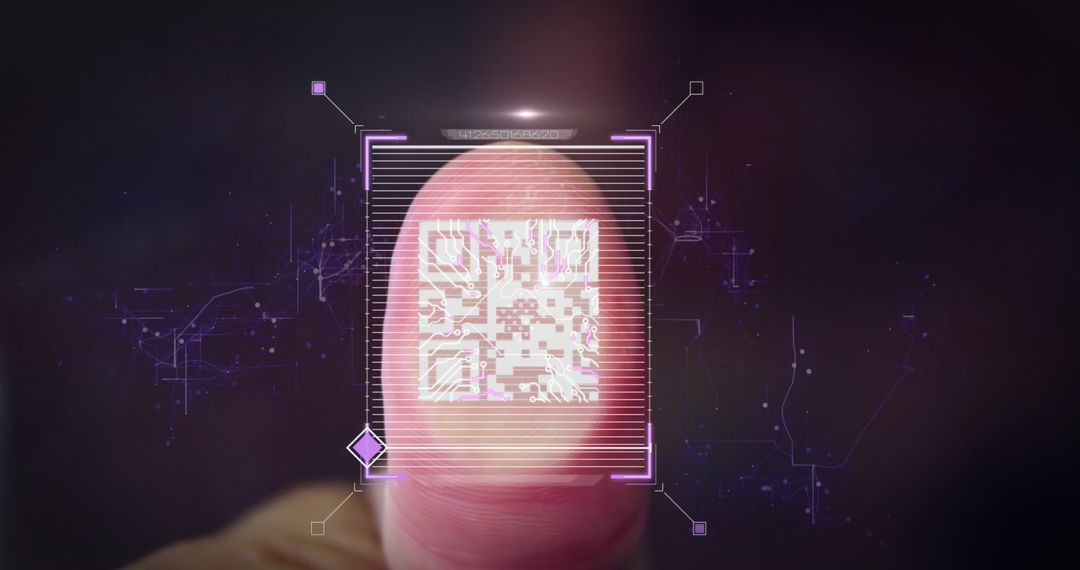 Futuristic Fingerprint Scanning with QR Code Overlay