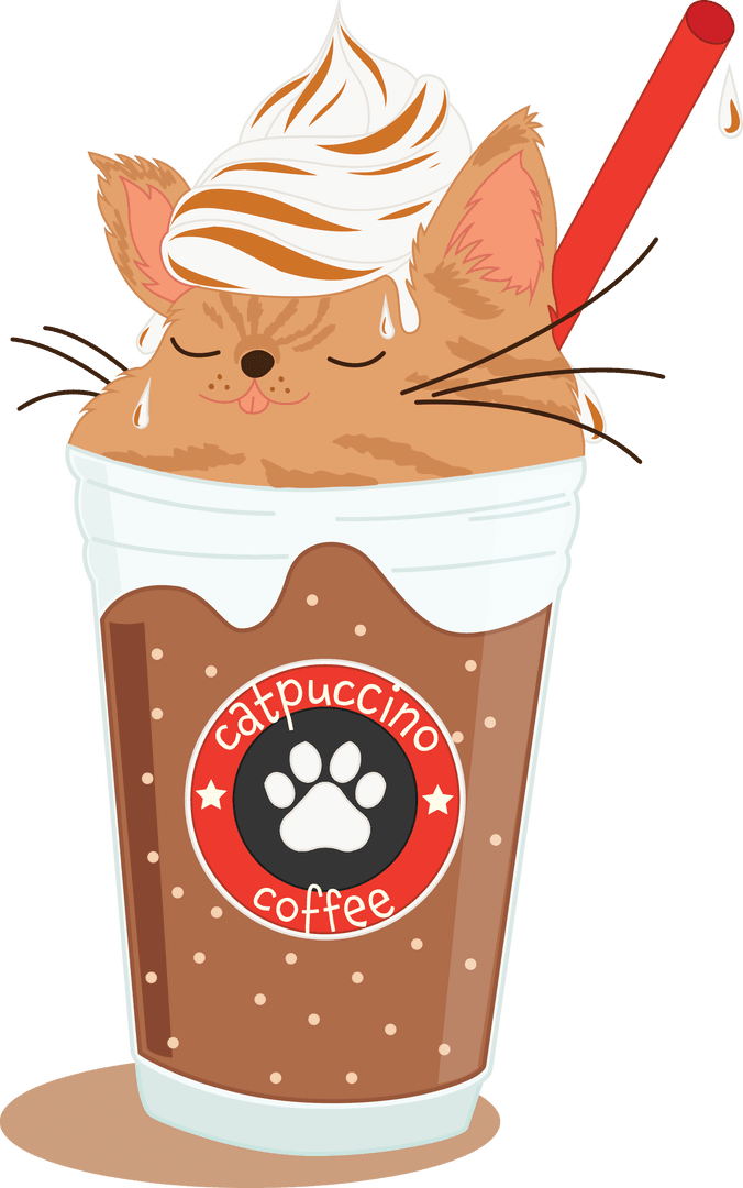 Transparent Cup of Coffee with Resting Cat Illustration