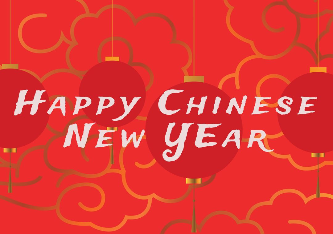 Festive Red Lanterns and Chinese New Year Greeting