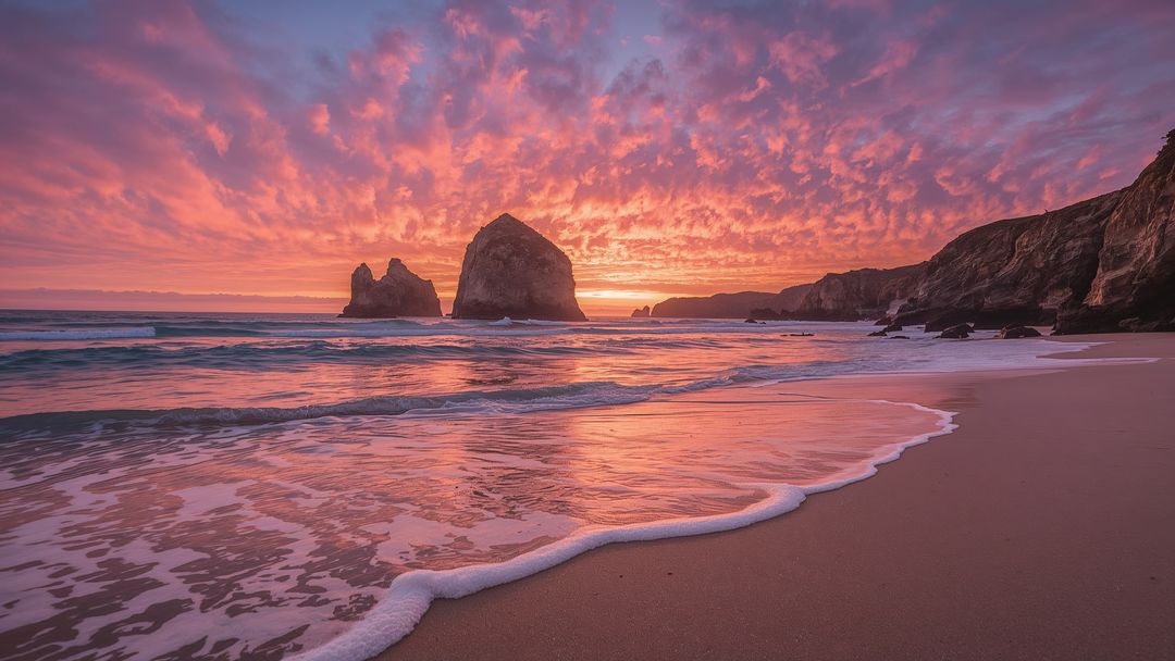 Sunrise Over Serene Sea Stacks with Captivating Sky