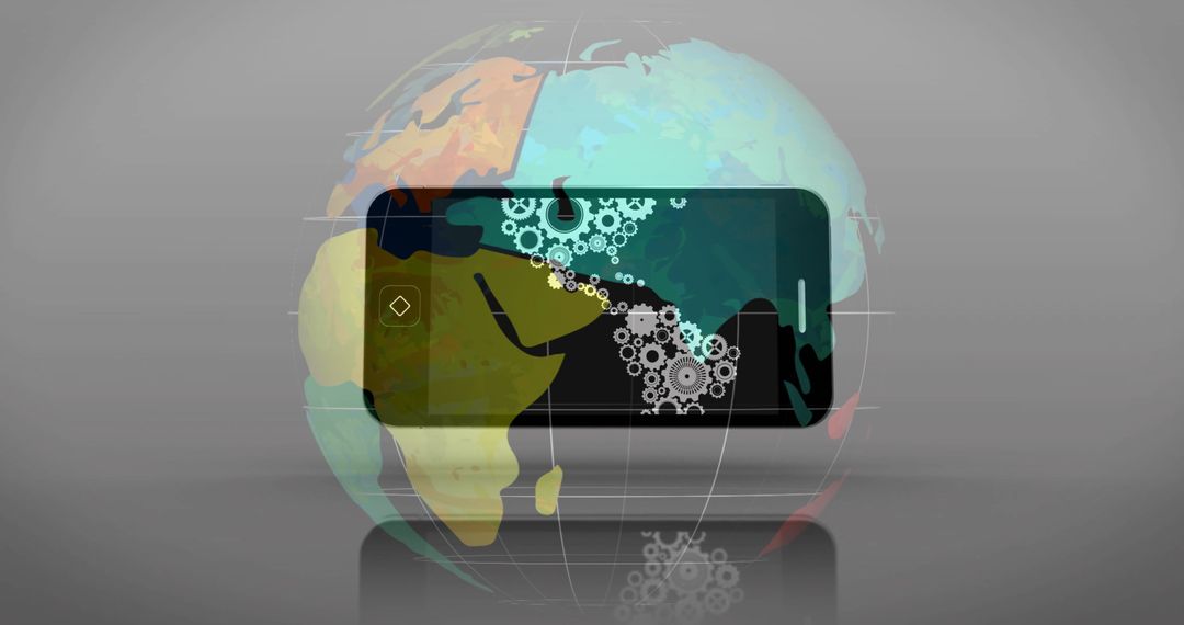 Abstract Digital Innovation: Gears Within Smartphone Over Globe