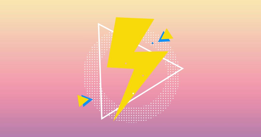 Bright Lightning Bolt with Geometric Shapes on Gradient Background