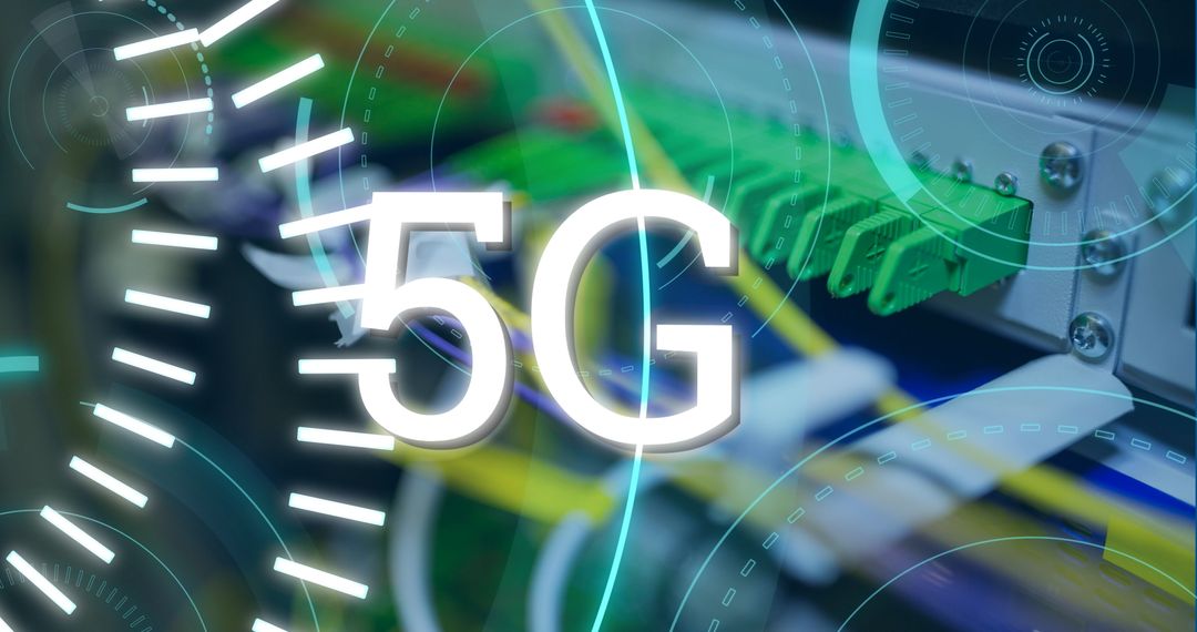 Futuristic 5G Network Concept with Digital Elements and Servers