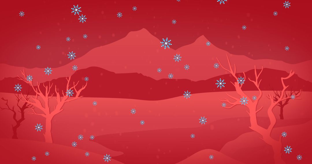 Festive Winter Landscape Illustration with Snow and Red Mountains - Free Images, Stock Photos and Pictures on Pikwizard.com