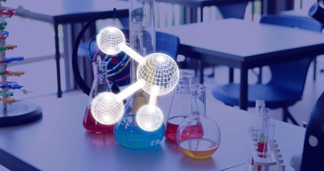 Molecular Hologram in Science Classroom with Laboratory Equipment