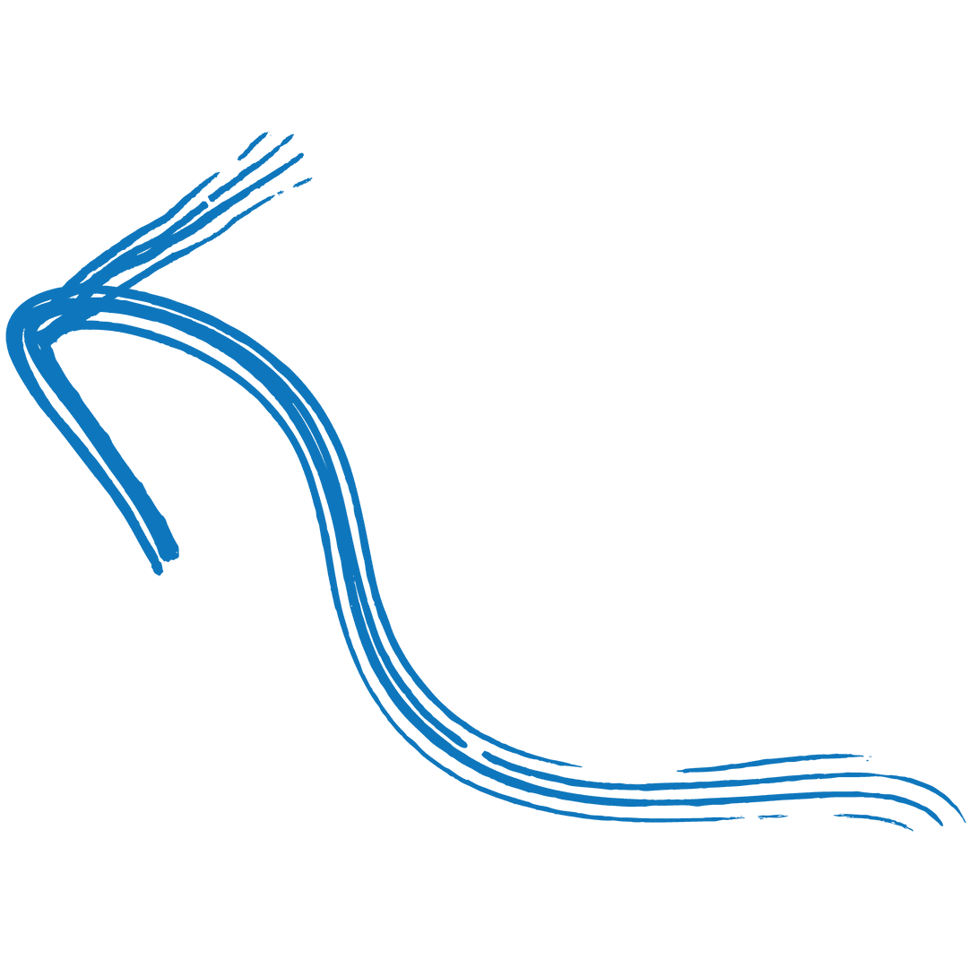 Blue Hand-Drawn Curved Arrow on Transparent Background Art