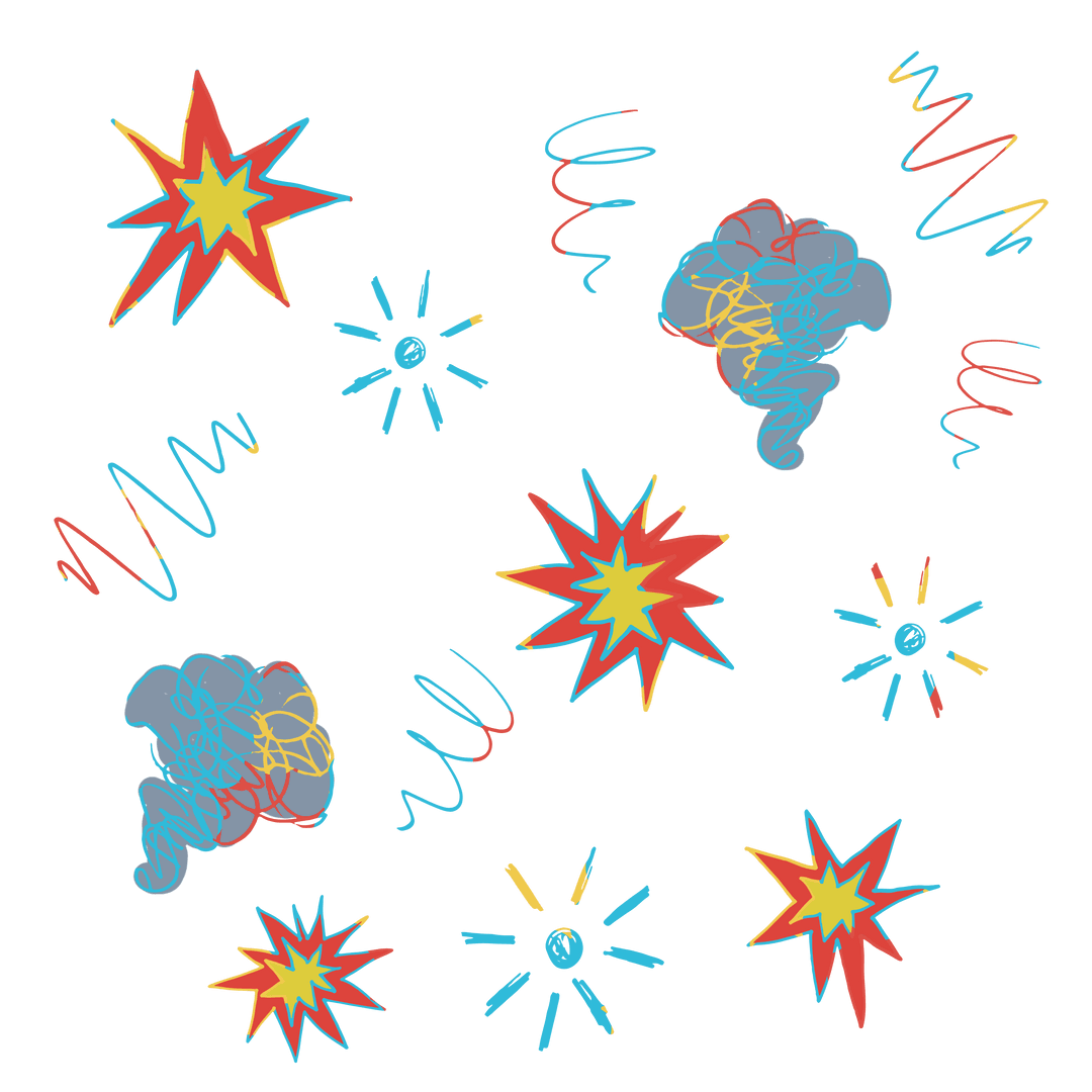 Colorful Abstract Squiggles with Neon Shapes on Transparent Background