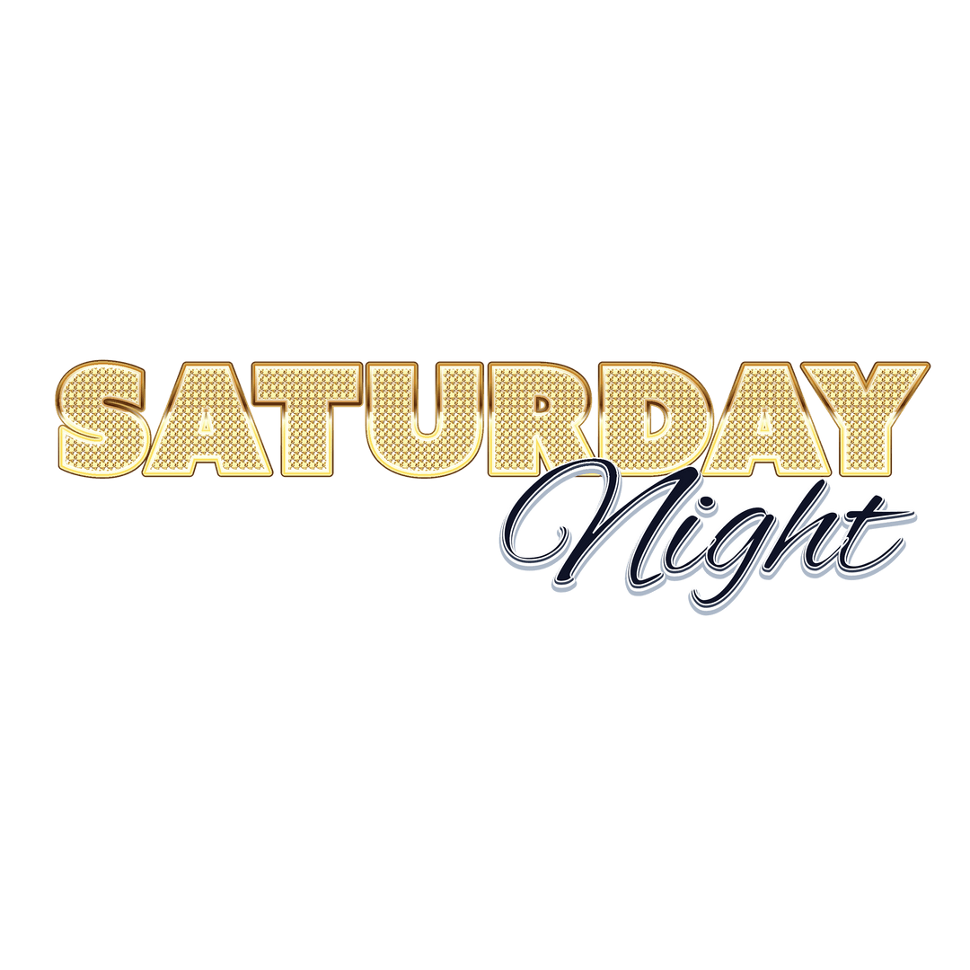 Gold Block Letters with Script Text Saying Saturday Night on Transparent PNG