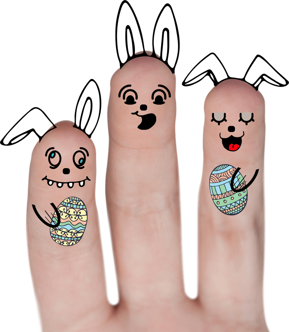 Creative Easter Fingers Featuring Bunny Art on Transparent Background