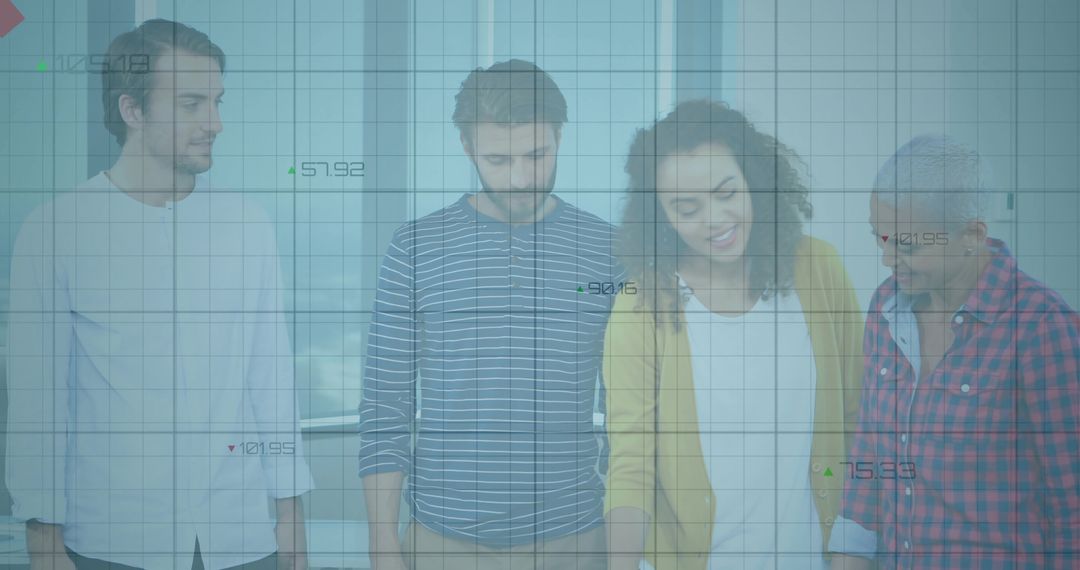 Team Collaborating on Analytical Reports in Modern Office