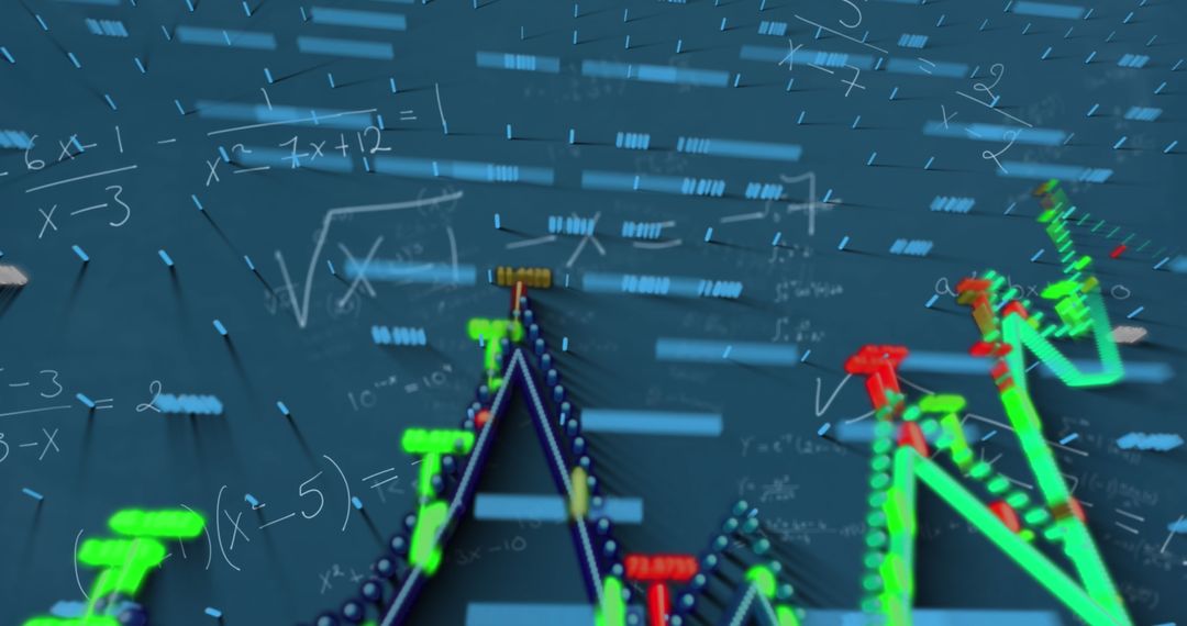 Futuristic 3D Graph with Equations and Neon Nodes on Dashboard
