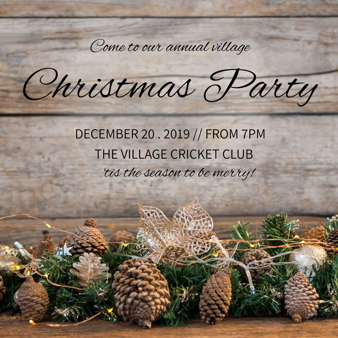 Rustic Christmas Party Invitation with Festive Decorations