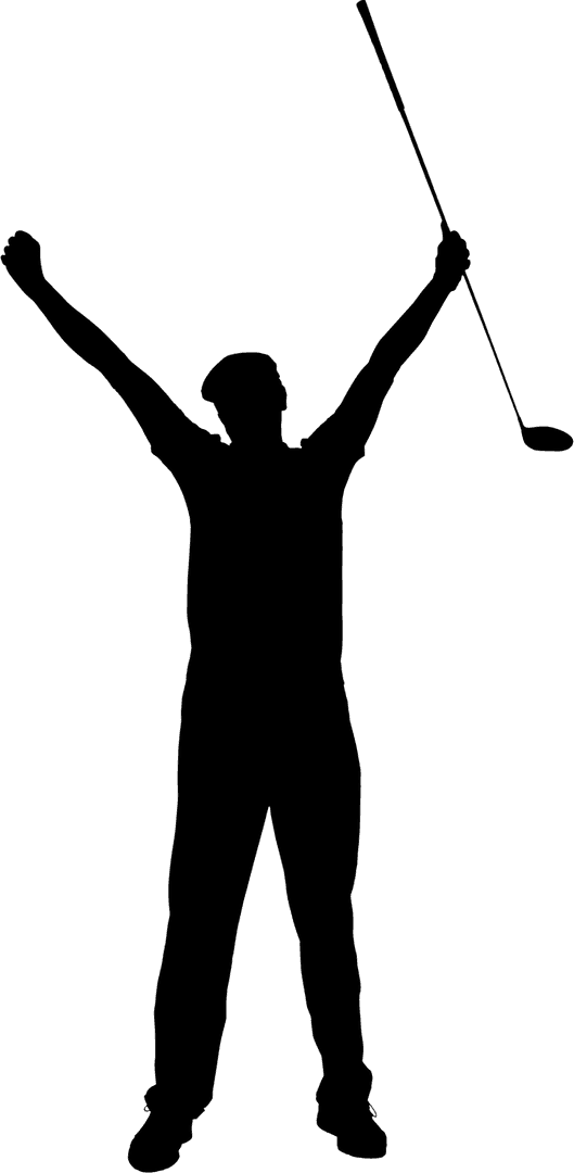 Outline of Golf Champion Celebrating with Arms Raised, Transparent Background