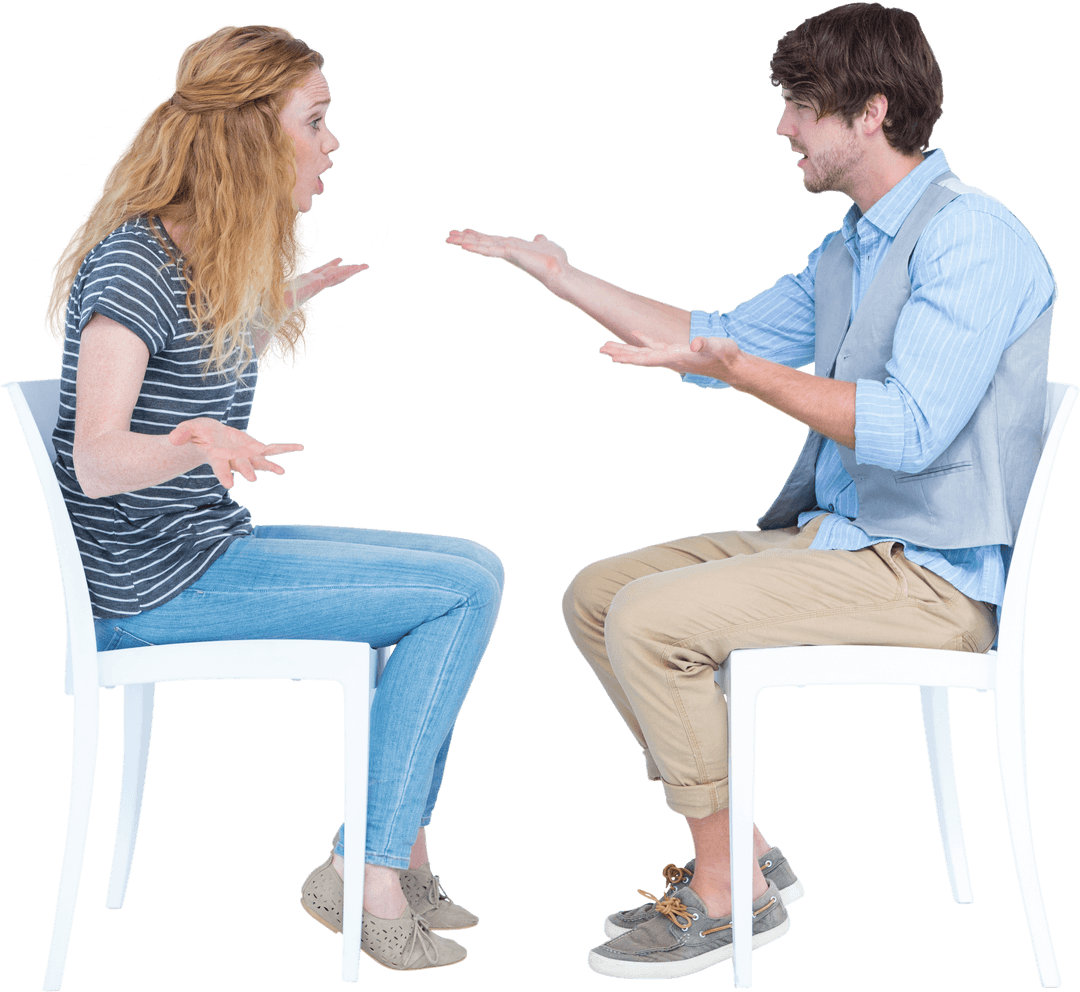 Transparent Arguing Young Couple in Casual Attire