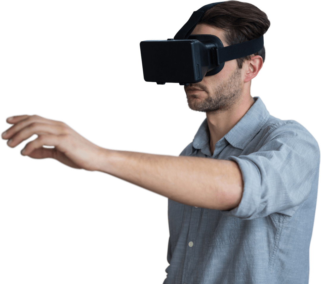 Transparent Businessman Embracing Virtual Reality Technology