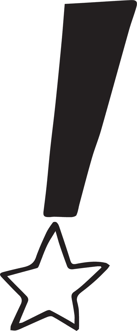 Black Exclamation Mark with Star on Transparent Background