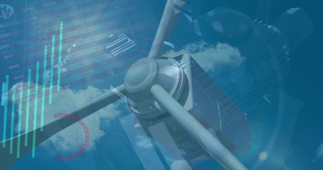 Digital Interface Overlaid on Wind Turbine with Graphs and Charts