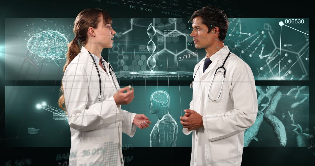 Doctors Discussing Medical Data with Digital Interface