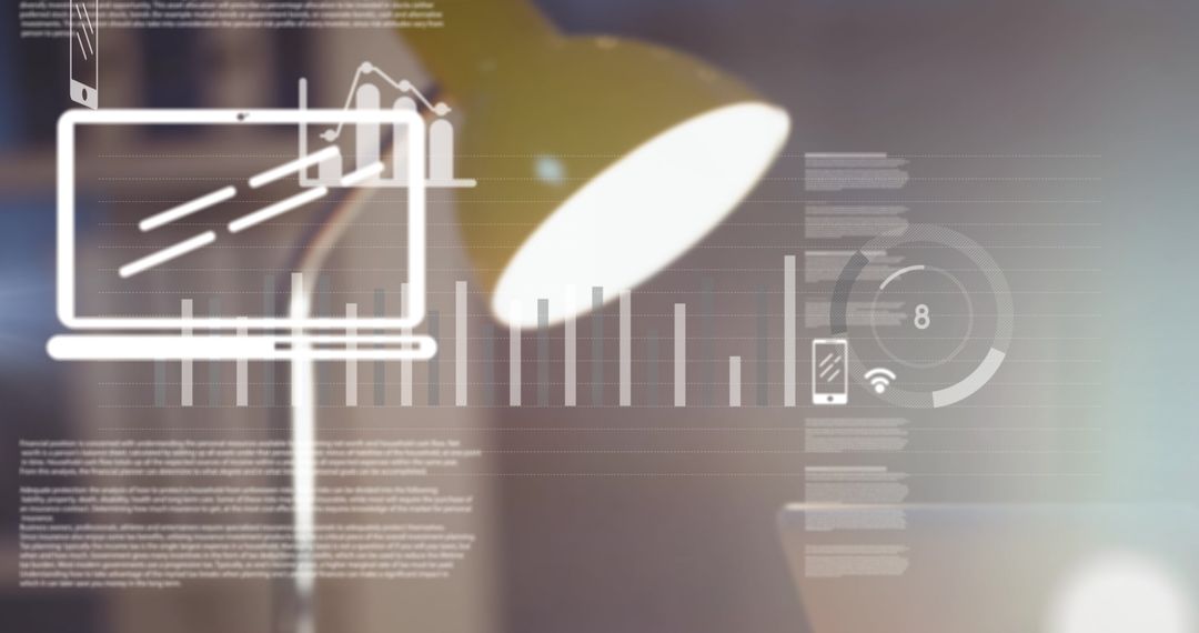 Digital Financial Interface Over Lamp on Office Desk