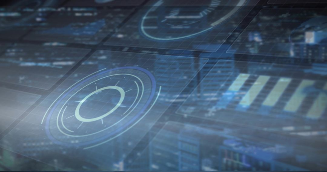 Futuristic Holographic Interface with Cityscape Background at Night