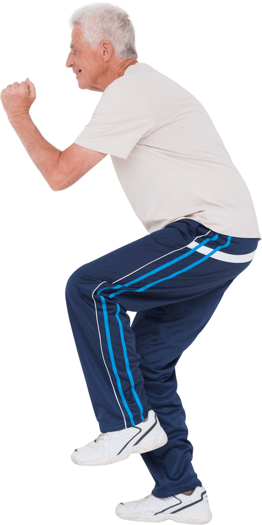 Senior Man Smiling While Exercising in Sportswear Transparent Background