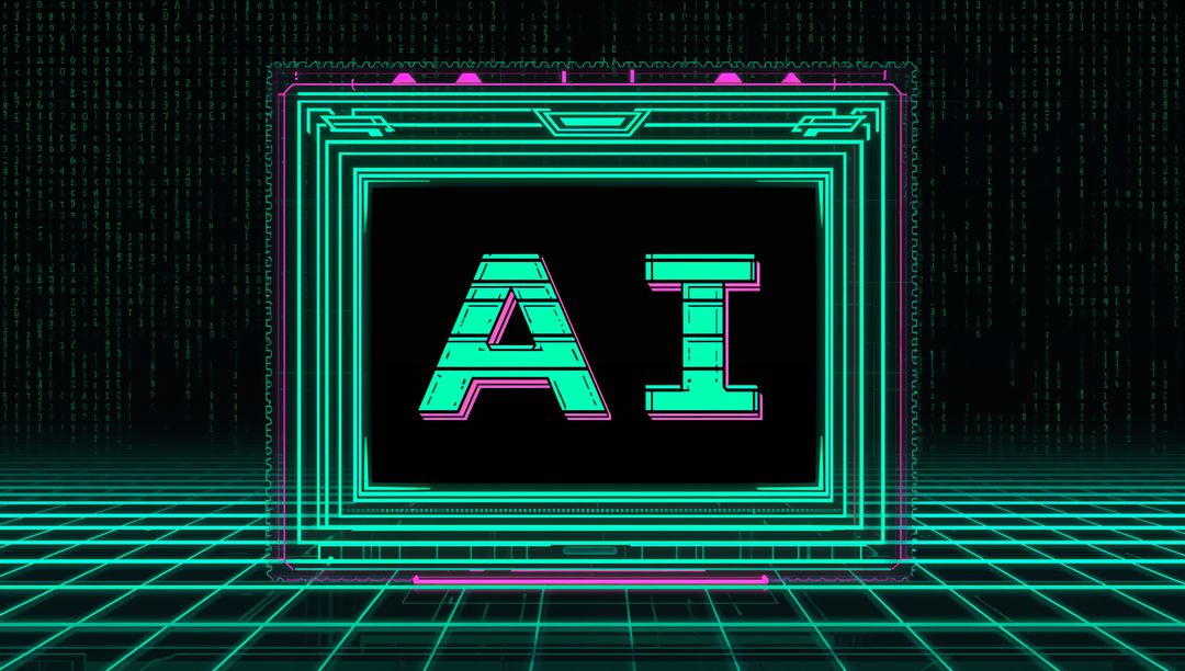 Neon AI Display Framing Holographic Grid Glowing Cyber Futuristic Interface