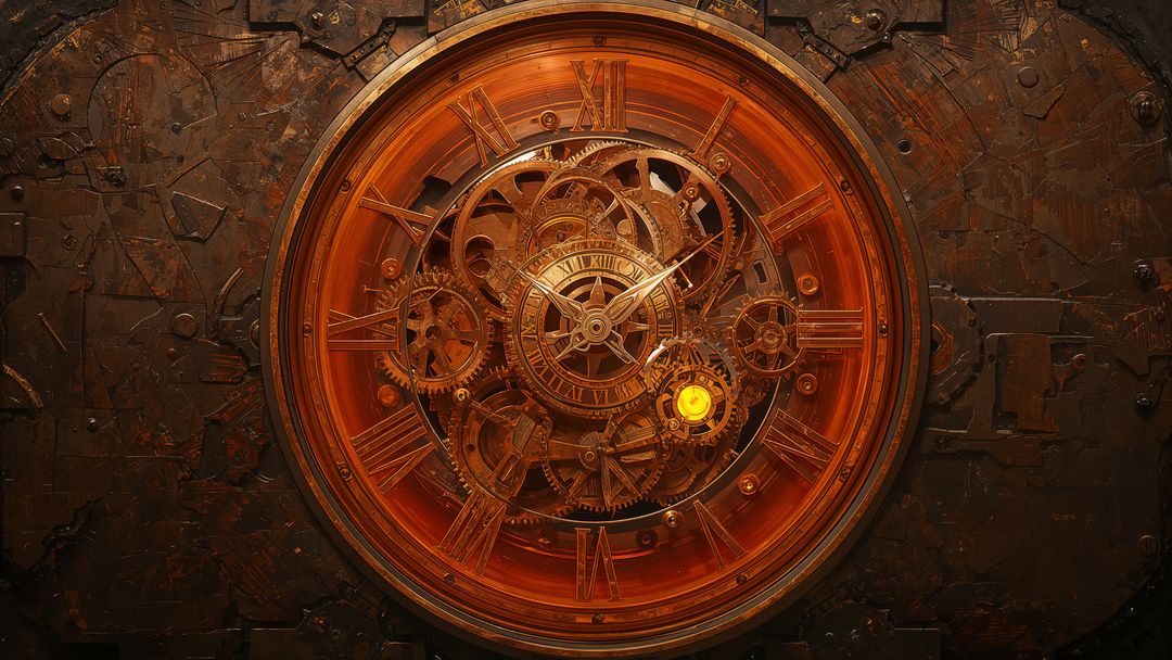 Ornate Steampunk Mechanical Clock with Rotating Gears